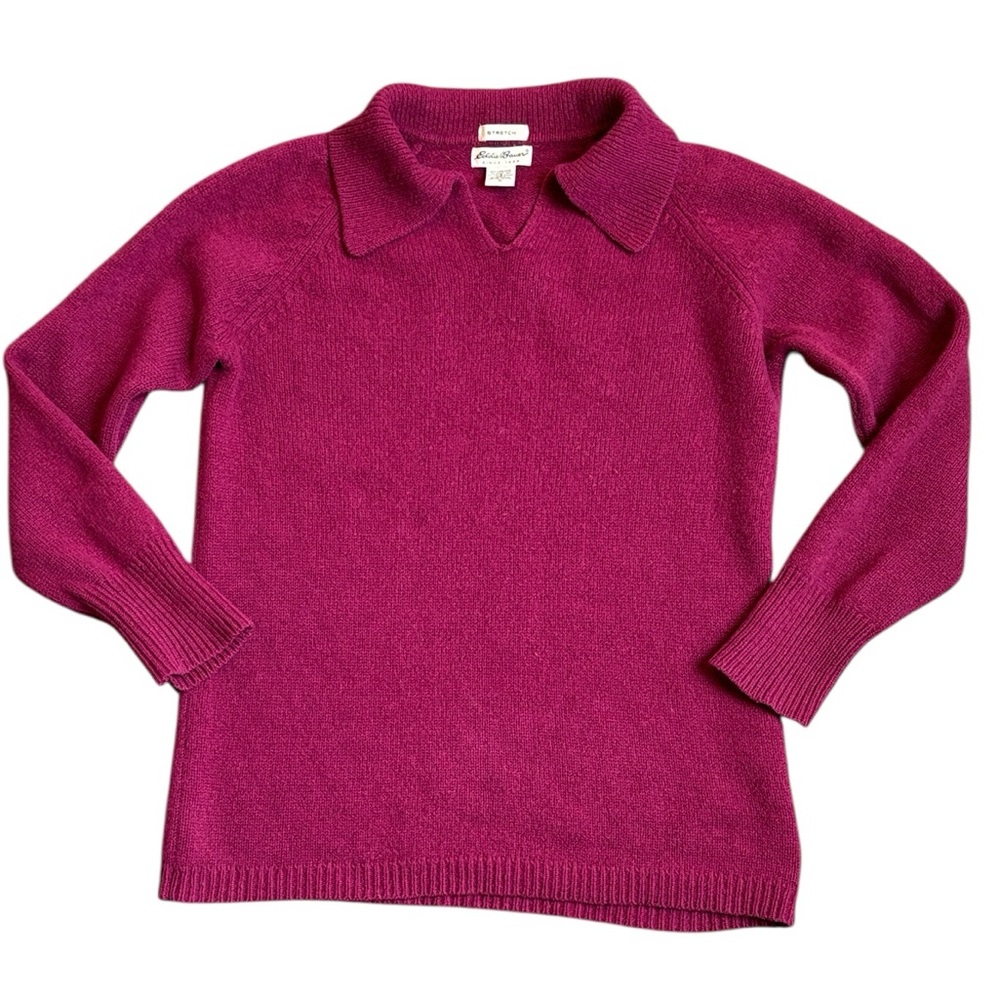 Vintage Eddie Bauer Lambswool Sweater Women's M Burgundy Collar
